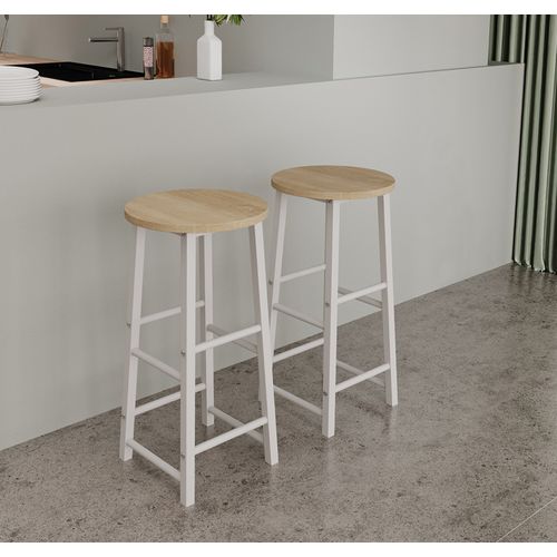 Lot 2 Tabourets En Blanc Et Sonoma 33x33x71cm Lucca