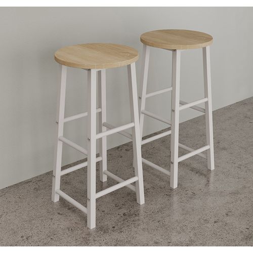 Lot 2 Tabourets En Blanc Et Sonoma 33x33x71cm Lucca