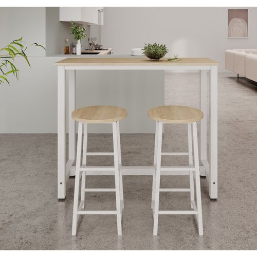 Lot 2 Tabourets En Blanc Et Sonoma 33x33x71cm Lucca