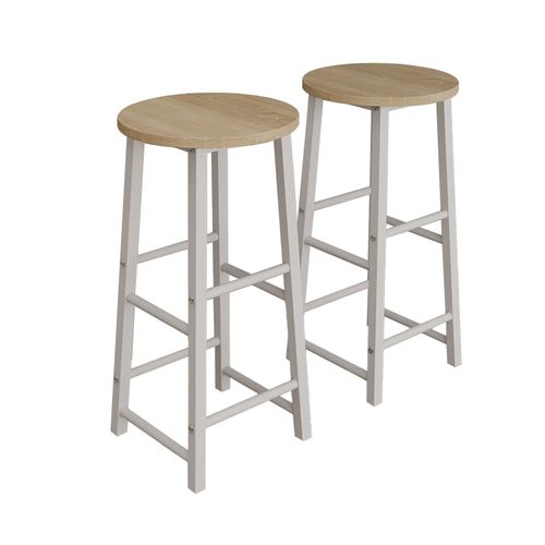 Lot 2 Tabourets En Blanc Et Sonoma 33x33x71cm Lucca