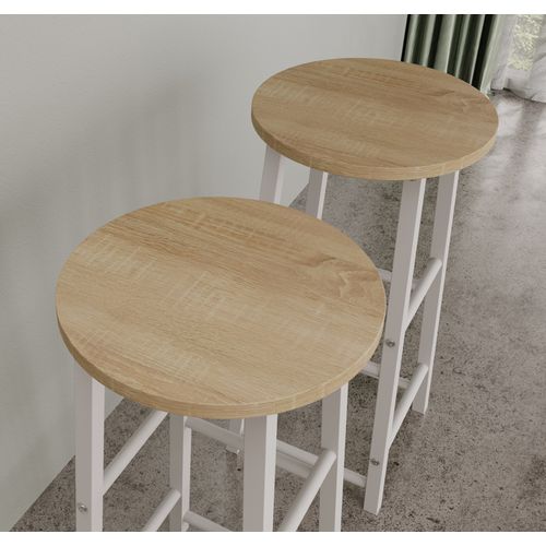 Lot 2 Tabourets En Blanc Et Sonoma 33x33x71cm Lucca