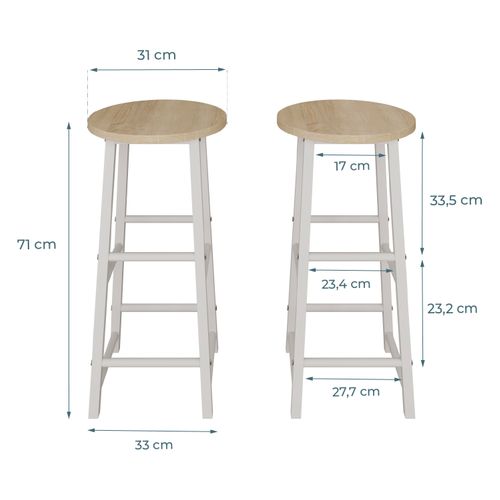Lot 2 Tabourets En Blanc Et Sonoma 33x33x71cm Lucca