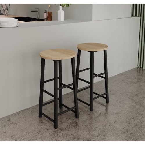 Lot 2 Tabourets En Noir Et Sonoma 33x33x71cm Lucca