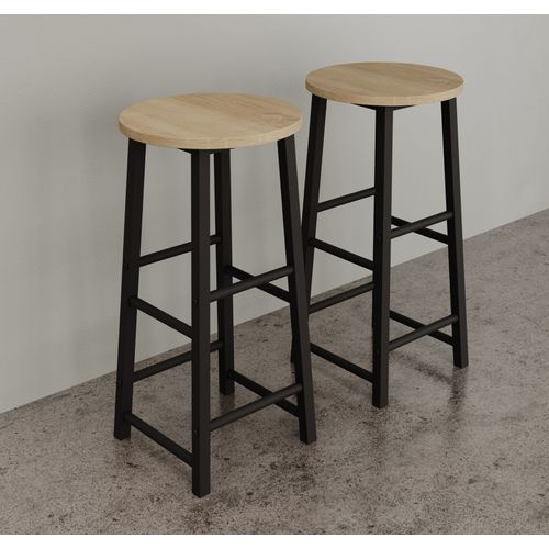 Lot 2 Tabourets En Noir Et Sonoma 33x33x71cm Lucca