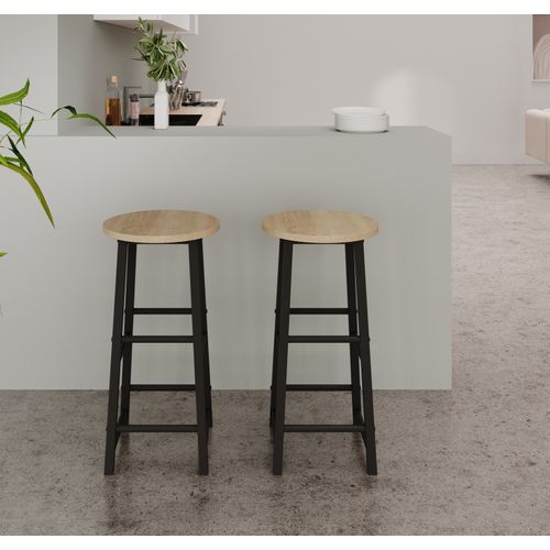 Lot 2 Tabourets En Noir Et Sonoma 33x33x71cm Lucca