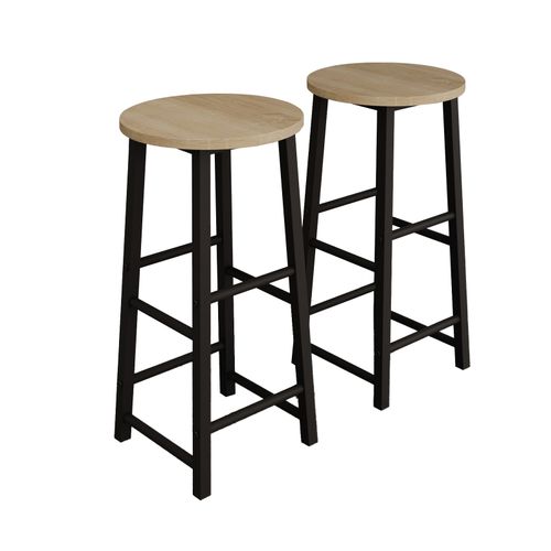 Lot 2 Tabourets En Noir Et Sonoma 33x33x71cm Lucca