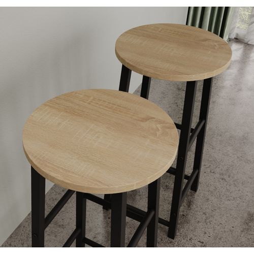 Lot 2 Tabourets En Noir Et Sonoma 33x33x71cm Lucca