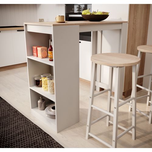 Table Haute Avec 2 Tabourets En Blanc Et Sonoma 110x50x103cm Kyra
