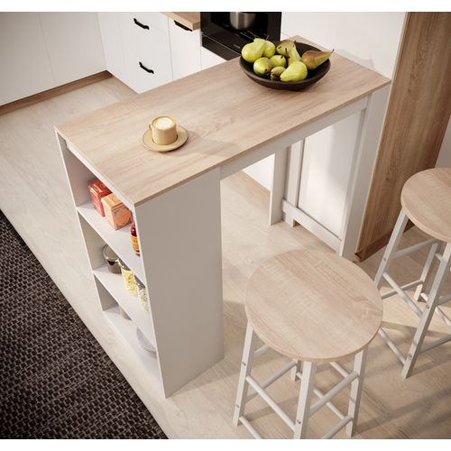 Table Haute Avec 2 Tabourets En Blanc Et Sonoma 110x50x103cm Kyra
