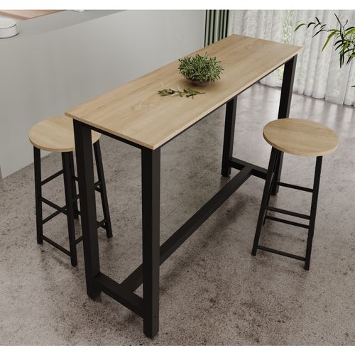 Table Haute Avec 2 Tabourets En Noir Et Sonoma 140x40x100cm Ani