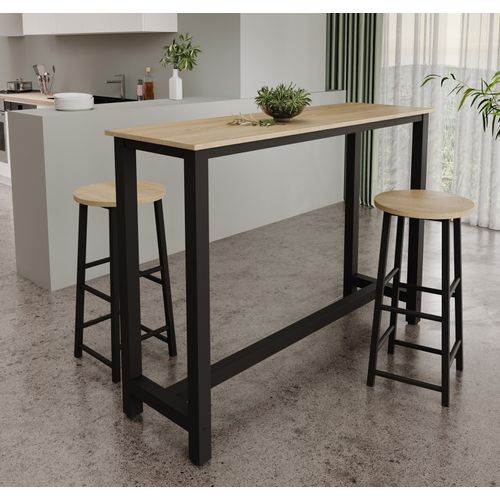 Table Haute Avec 2 Tabourets En Noir Et Sonoma 140x40x100cm Ani