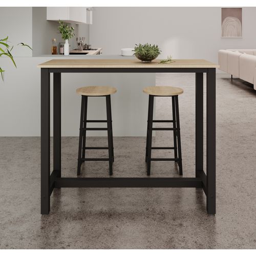 Table Haute Avec 2 Tabourets En Noir Et Sonoma 140x40x100cm Ani