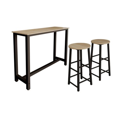 Table Haute Avec 2 Tabourets En Noir Et Sonoma 140x40x100cm Ani