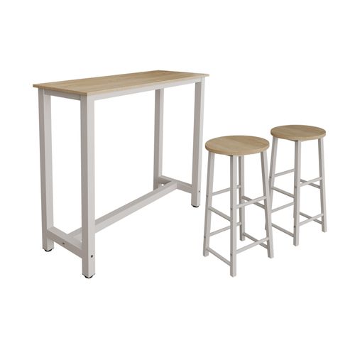 Table Haute Avec 2 Tabourets En Blanc Et Sonoma 120x40x100cm Ani