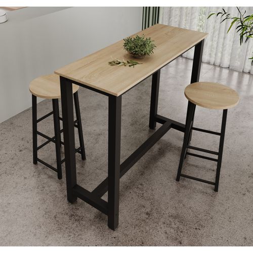 Table Haute Avec 2 Tabourets En Noir Et Sonoma 120x40x100cm Ani