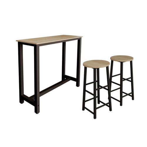 Table Haute Avec 2 Tabourets En Noir Et Sonoma 120x40x100cm Ani