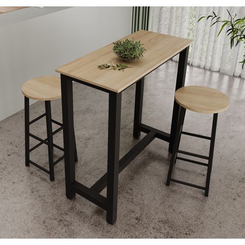 Table Haute Avec 2 Tabourets En Noir Et Sonoma 100x40x100cm Ani