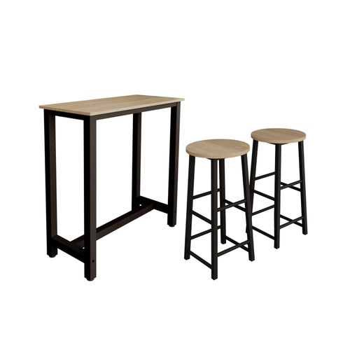 Table Haute Avec 2 Tabourets En Noir Et Sonoma 100x40x100cm Ani