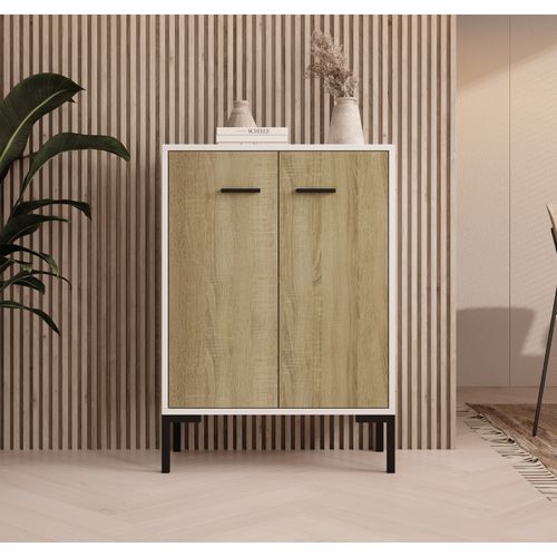 Bahut Buffet Bas Pour Salon Salle à Manger En Blanc Et Sonoma 60x30x84cm Lander L15
