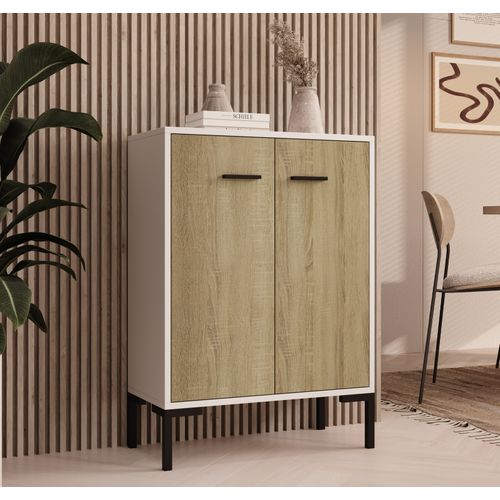 Bahut Buffet Bas Pour Salon Salle à Manger En Blanc Et Sonoma 60x30x84cm Lander L15