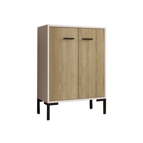 Bahut Buffet Bas Pour Salon Salle à Manger En Blanc Et Sonoma 60x30x84cm Lander L15
