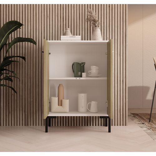 Bahut Buffet Bas Pour Salon Salle à Manger En Blanc Et Sonoma 60x30x84cm Lander L15