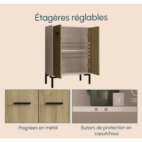 Bahut Buffet Bas Pour Salon Salle à Manger En Blanc Et Sonoma 60x30x84cm Lander L15