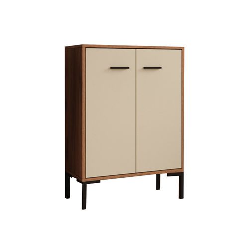 Bahut Buffet Bas Pour Salon Salle à Manger En Noyer Ambar Et Beige 60x30x84cm Lander L15