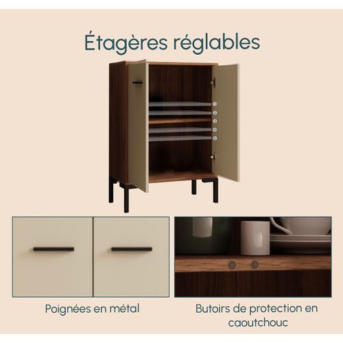 Bahut Buffet Bas Pour Salon Salle à Manger En Noyer Ambar Et Beige 60x30x84cm Lander L15