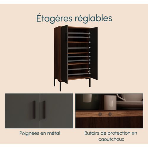 Bahut Buffet Bas En Noyer Ambar Et Gris 60x35x110,5cm Lander L17