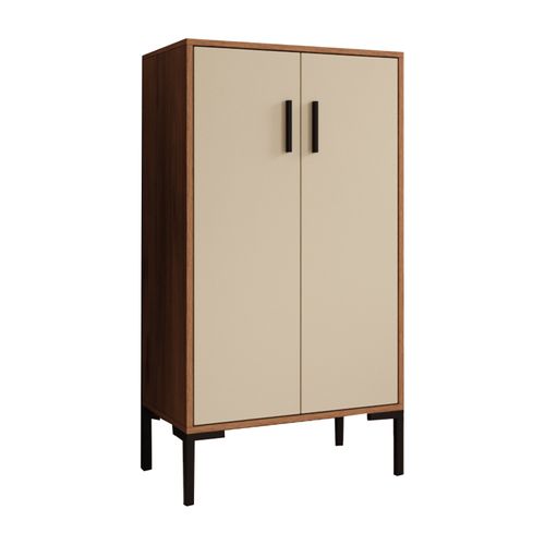 Bahut Buffet Bas En Noyer Ambar Et Beige 60x35x110,5cm Lander L17
