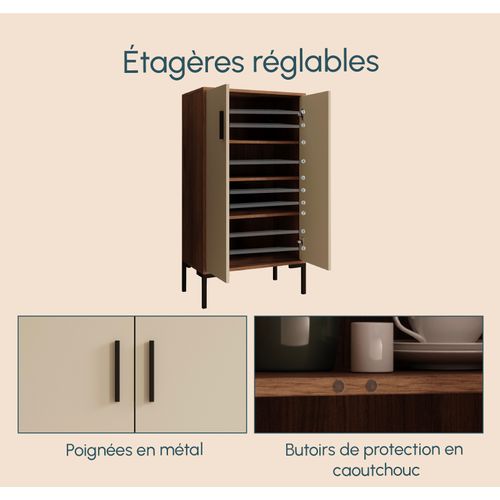 Bahut Buffet Bas En Noyer Ambar Et Beige 60x35x110,5cm Lander L17