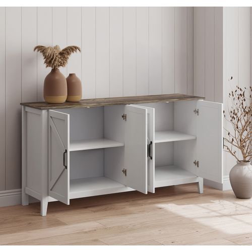 Buffet Rustic 140x40x80cm Olivia - Blanc Et Chêne