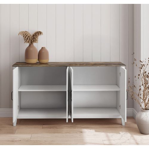Buffet Rustic 140x40x80cm Olivia - Blanc Et Chêne
