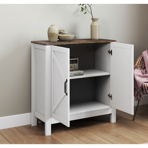 Buffet Rustic 80x35x85cm Olivia - Blanc Et Chêne