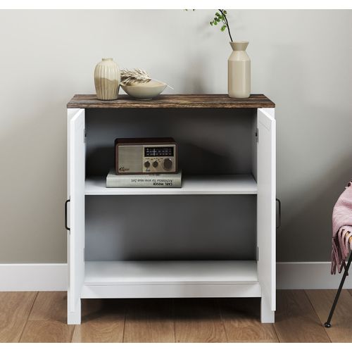 Buffet Rustic 80x35x85cm Olivia - Blanc Et Chêne