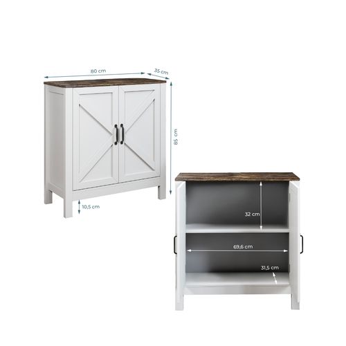 Buffet Rustic 80x35x85cm Olivia - Blanc Et Chêne