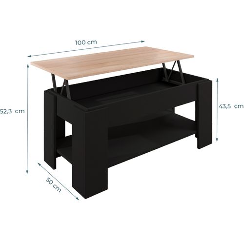 Table Basse Relevable Pour Salon Salle à Manger En Noir Et Sonoma 100x50x43,5cm Nicoleta