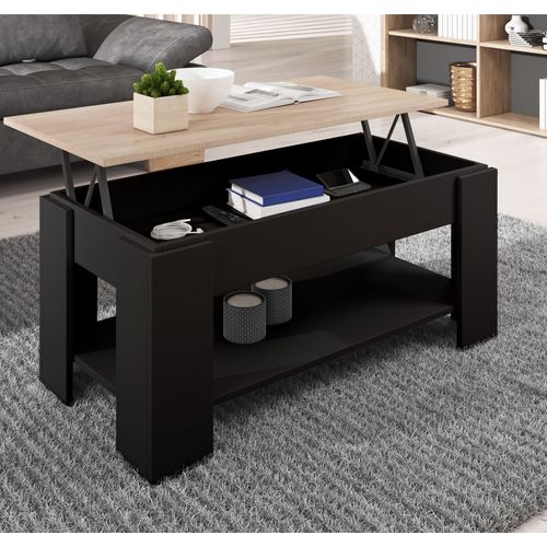 Table Basse Relevable Pour Salon Salle à Manger En Noir Et Sonoma 100x50x43,5cm Nicoleta