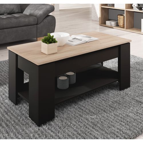 Table Basse Relevable Pour Salon Salle à Manger En Noir Et Sonoma 100x50x43,5cm Nicoleta