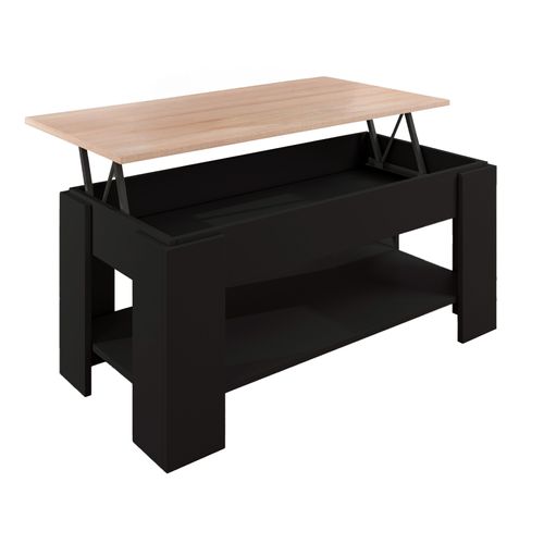 Table Basse Relevable Pour Salon Salle à Manger En Noir Et Sonoma 100x50x43,5cm Nicoleta