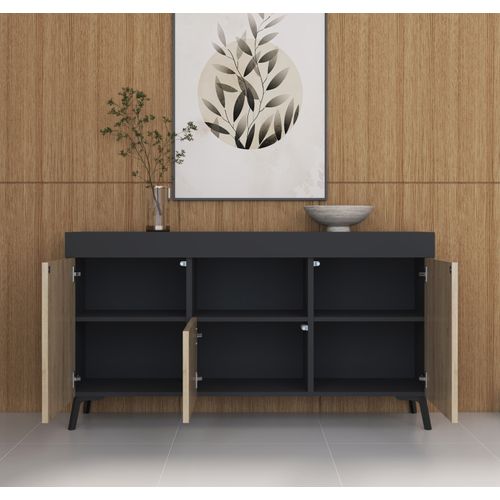 Bahut Buffet Pour Salon Salle à Manger En Noir Et Sonoma 130x32,5x70cm Kai