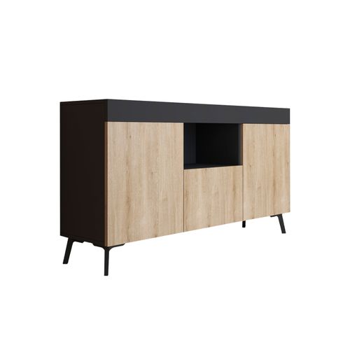 Bahut Buffet Pour Salon Salle à Manger En Noir Et Sonoma 130x32,5x70cm Kai