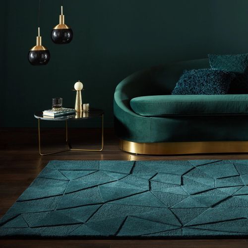 Tapis De Salon Moderne Sherd En Laine - Bleu Turquoise - 200x290 Cm