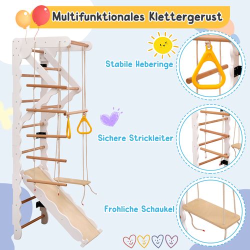Structure De Jeu 6 En 1,60x60x199cm Portique D'escalade, Structure D'escalade Enfant Bois Massif