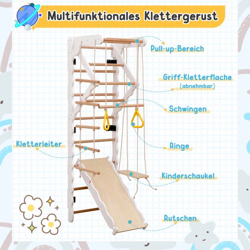 Structure De Jeu 6 En 1,60x60x199cm Portique D'escalade, Structure D'escalade Enfant Bois Massif