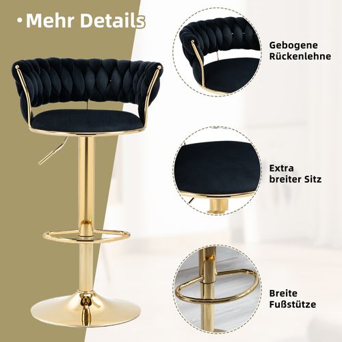 Tabouret De Bar En Velours, Set De 2, Rotation 360°, Réglage De Hauteur, Confort Moderne