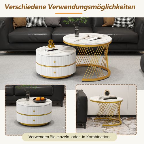 Bout De Canapé Nesting, Blanc, Avec 2 Tiroirs