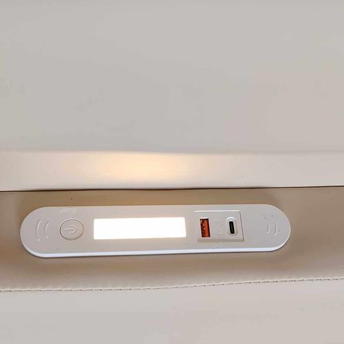 Lit Enfant 90x200 Cm Avec LED, USB Et Tiroirs De Rangement, Simili Cuir Beige