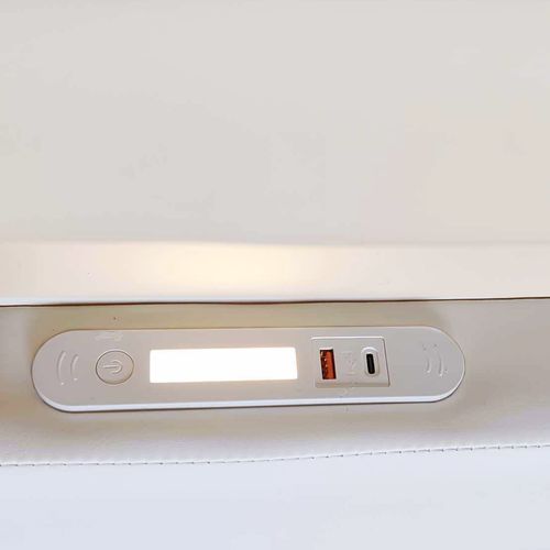 Lit Tapissé 90x200 Cm, Matériau Velours, Avec Éclairage Et Rangement, Couleur Blanc